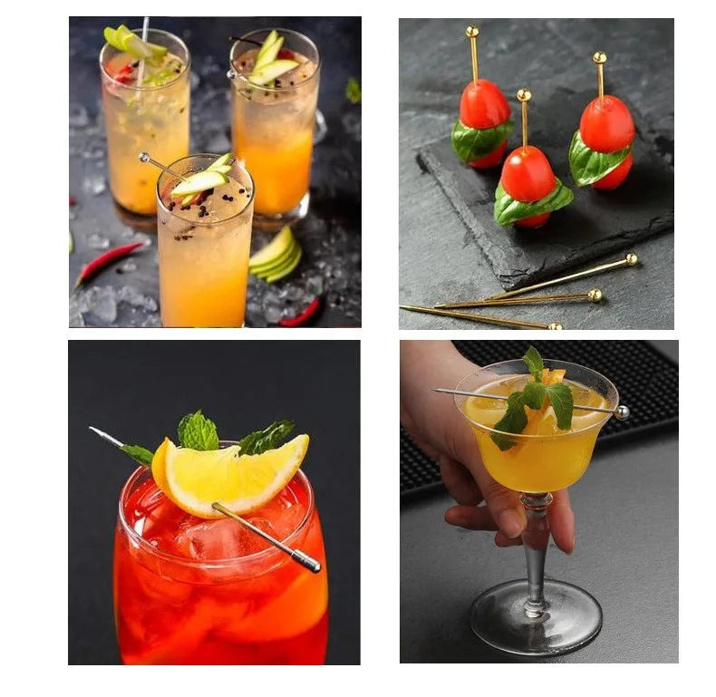 10/50/100 pezzi plettri da cocktail in acciaio inossidabile bastoncini di frutta stuzzicadenti per strumenti da bar per feste bastoncini per agitazione per bevande plettri per Martini festa