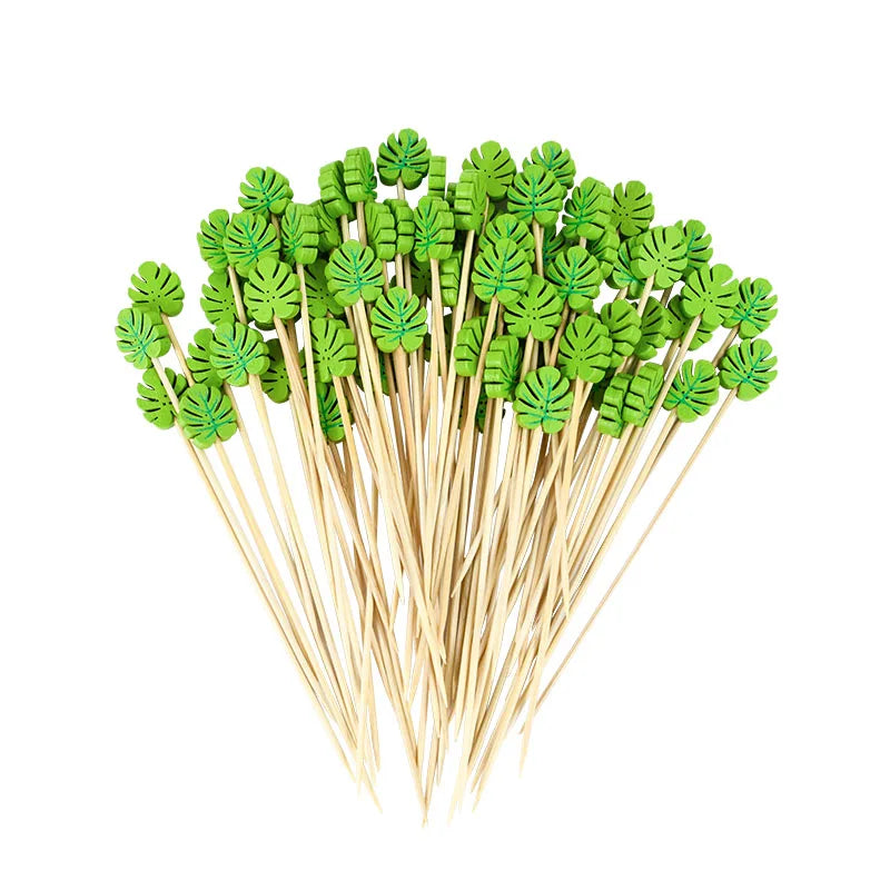 100 pz Cactus Flamingo Bambù Pick Buffet Cupcake Frutta Forchetta Cocktail Stuzzicadenti Spiedino Bar Dessert Insalata Bastone per la Decorazione di Nozze