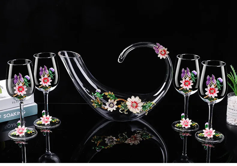 Decanter per tazze di vino rosso in vetro di cristallo smaltato a margherita Utensili per vino di lusso in vetro con piede alto per vino rosso