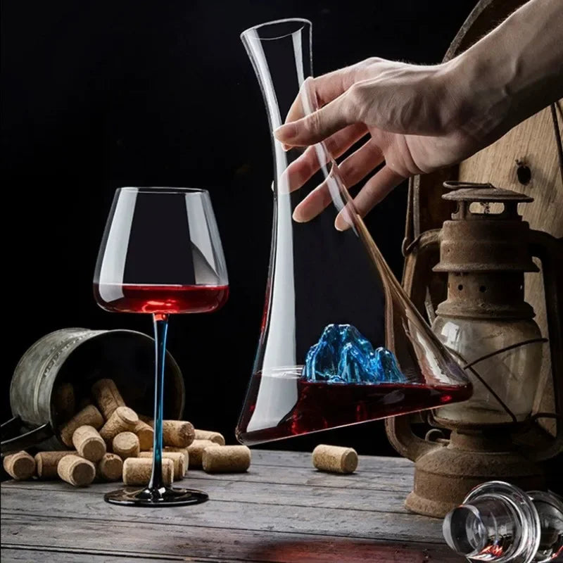 Decanter in vetro trasparente Iceberg blu di lusso leggero europeo Filtro per vino rosso di alto valore e divisore per vino Utensili per vino di fascia alta