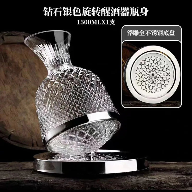Bicchiere decanter rotante in vetro cristallo di alta qualità 360 Decanter da 1500 ml Dispenser per vino Aeratore Specchio Brocca Regalo Bar Decorazione