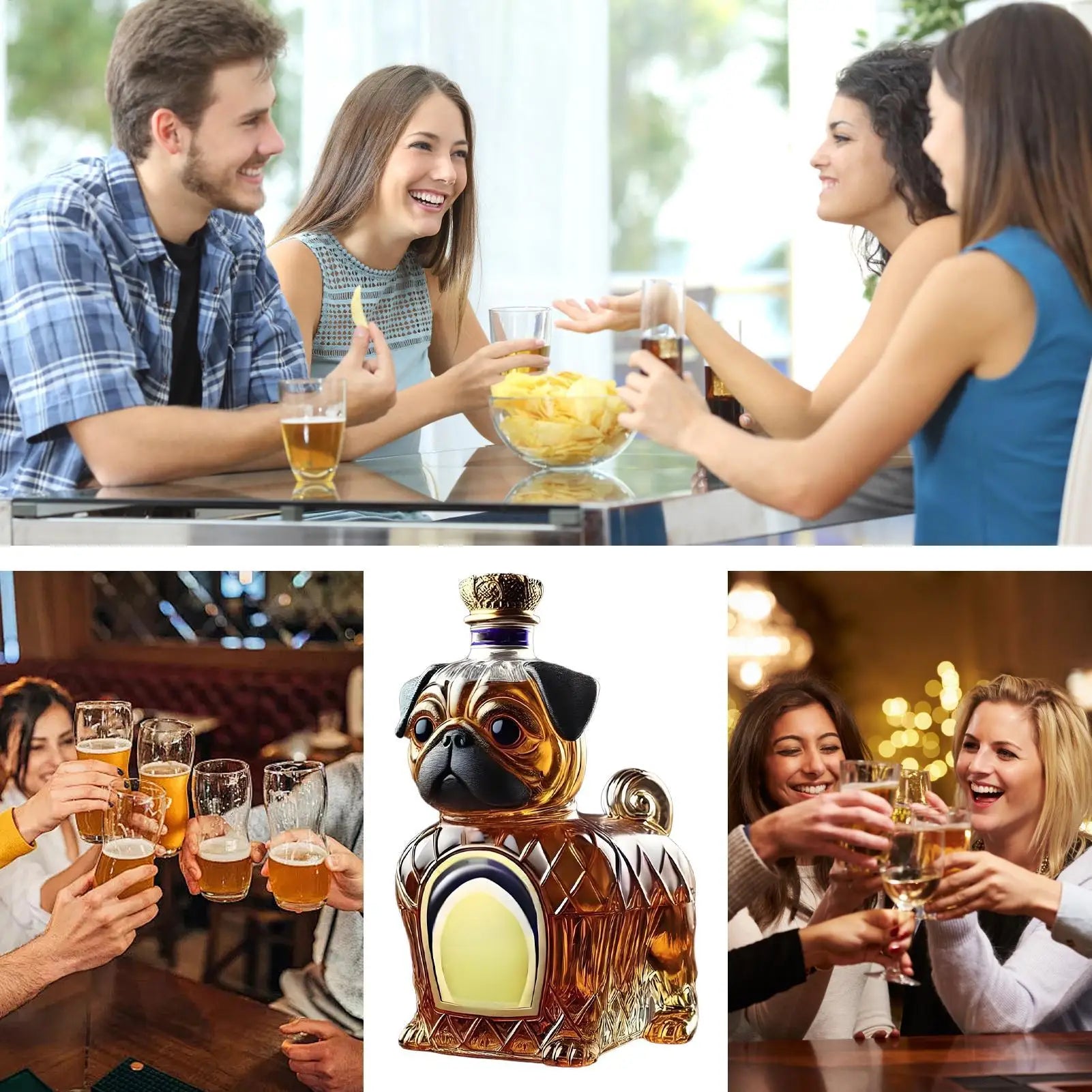 Decanter per animali creativo da 300 ml Bottiglia di liquore in vetro realistico Ispirato a Bulldog Whisky Vino Brandy Scotchs Bourbon Vodka Decanter