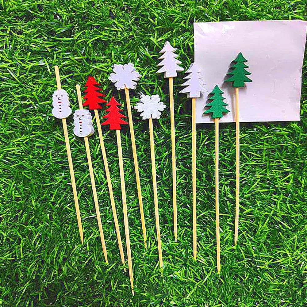 50 pz/set Natale Bambù Cocktail Picks Babbo Natale Fiocco di neve Frutta Dessert Cibo Stuzzicadenti Fornitura per feste di Natale