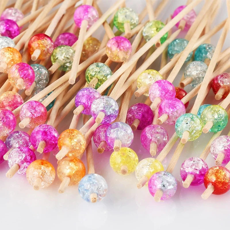 Plettri da cocktail da 100 pezzi, stuzzicadenti fantasia con perle colorate per antipasti, spiedini da cibo in legno per alimenti, bevande, feste di frutta