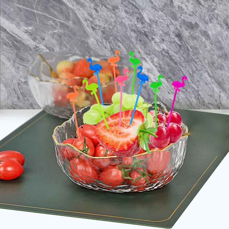 50 Pz/lotto di Plastica Flamingo Cibo Picks Buffet Cupcake Frutta Forchetta Torta Dessert Insalata Bastoni Cocktail Stuzzicadenti Stoviglie Forniture