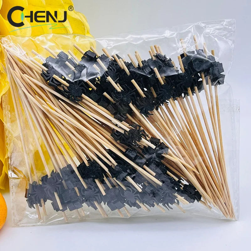 100 pz/set Zucca di Halloween Spiedini di Bambù Forchette da Frutta Buffet Dessert Stuzzicadenti Bastone da Cocktail Fantasma Pipistrello Decorazione