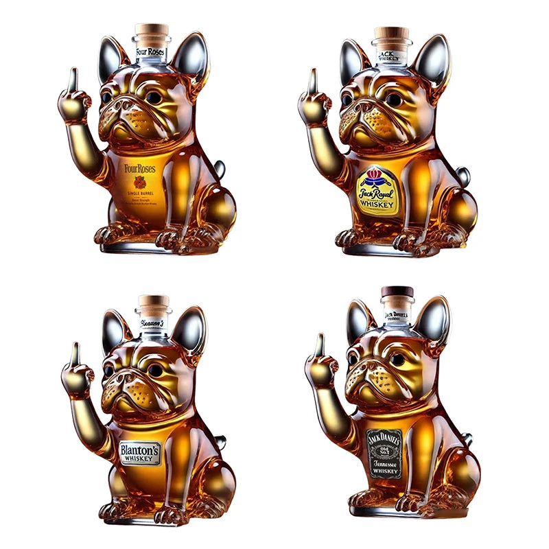 Divertente decanter per whisky con bottiglia di whisky con bulldog francese per scherzi, bar, ufficio e decorazioni per la casa, bottiglia per cocktail di vino