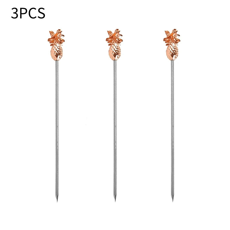 3 pezzi in acciaio inossidabile cocktail vino aghi plettri bastone riutilizzabili spiedini da cocktail in metallo olive antipasti bar festa di Natale