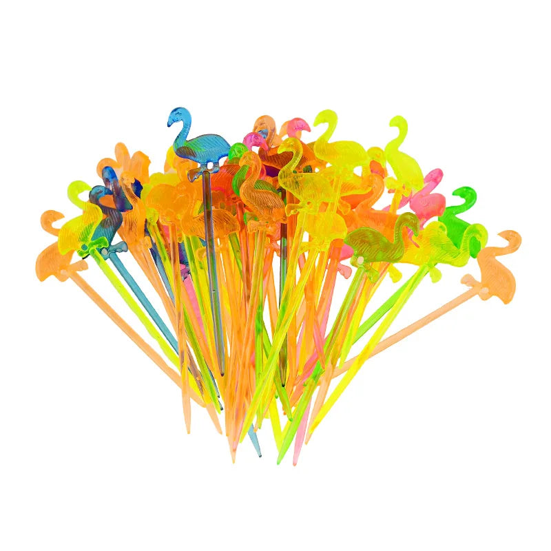 50 Pz/lotto di Plastica Flamingo Cibo Picks Buffet Cupcake Frutta Forchetta Torta Dessert Insalata Bastoni Cocktail Stuzzicadenti Stoviglie Forniture