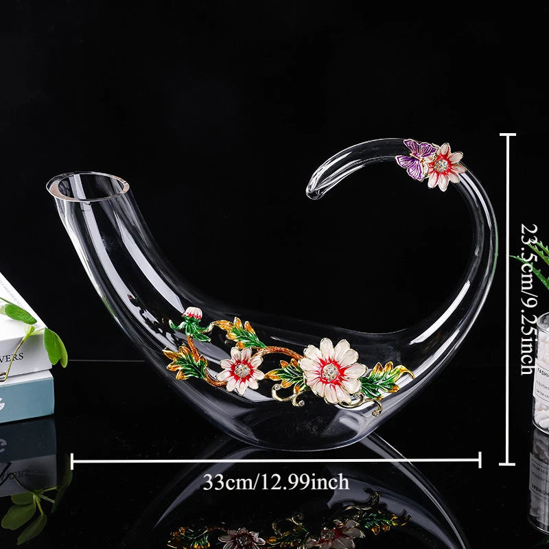 Decanter per tazze di vino rosso in vetro di cristallo smaltato a margherita Utensili per vino di lusso in vetro con piede alto per vino rosso