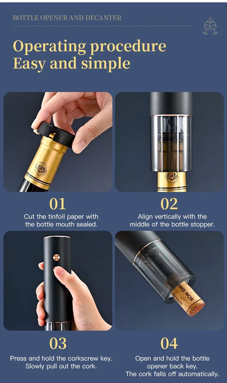 Decanter elettrico ricaricabile con pompa a vuoto veloce Set di apertura automatica per vino Aeratore per vino Decanter rapido elettronico