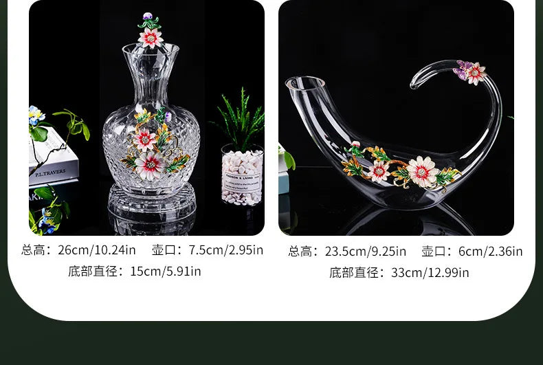 Decanter per tazze di vino rosso in vetro di cristallo smaltato a margherita Utensili per vino di lusso in vetro con piede alto per vino rosso