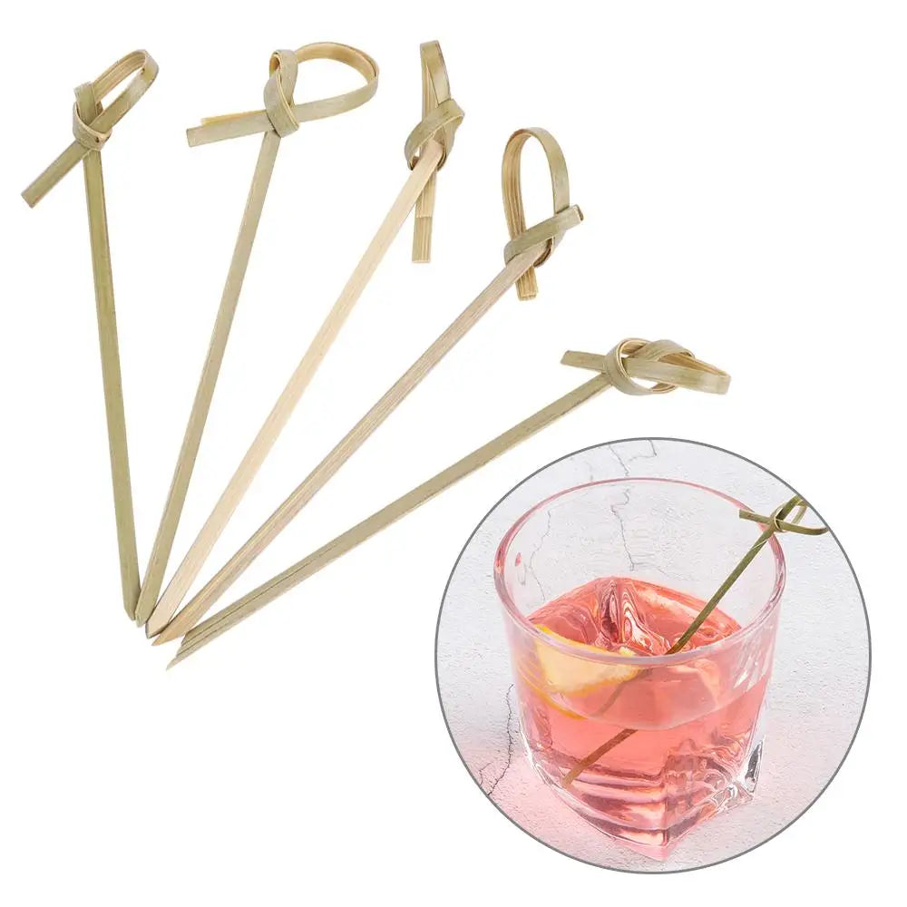 100 pezzi di bambù usa e getta Knot Stick spiedini Cocktail Picks forchette di frutta Barbeque Party Decoration Bar Tool
