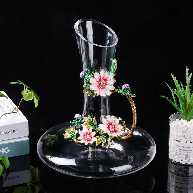 Decanter per tazze di vino rosso in vetro di cristallo smaltato a margherita Utensili per vino di lusso in vetro con piede alto per vino rosso