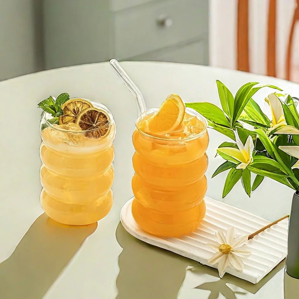 4 pezzi tazze di vetro creative tazza da caffè bicchieri trasparenti vetreria a costine tazze con cannucce set cocktail bicchieri di vetro di frutta