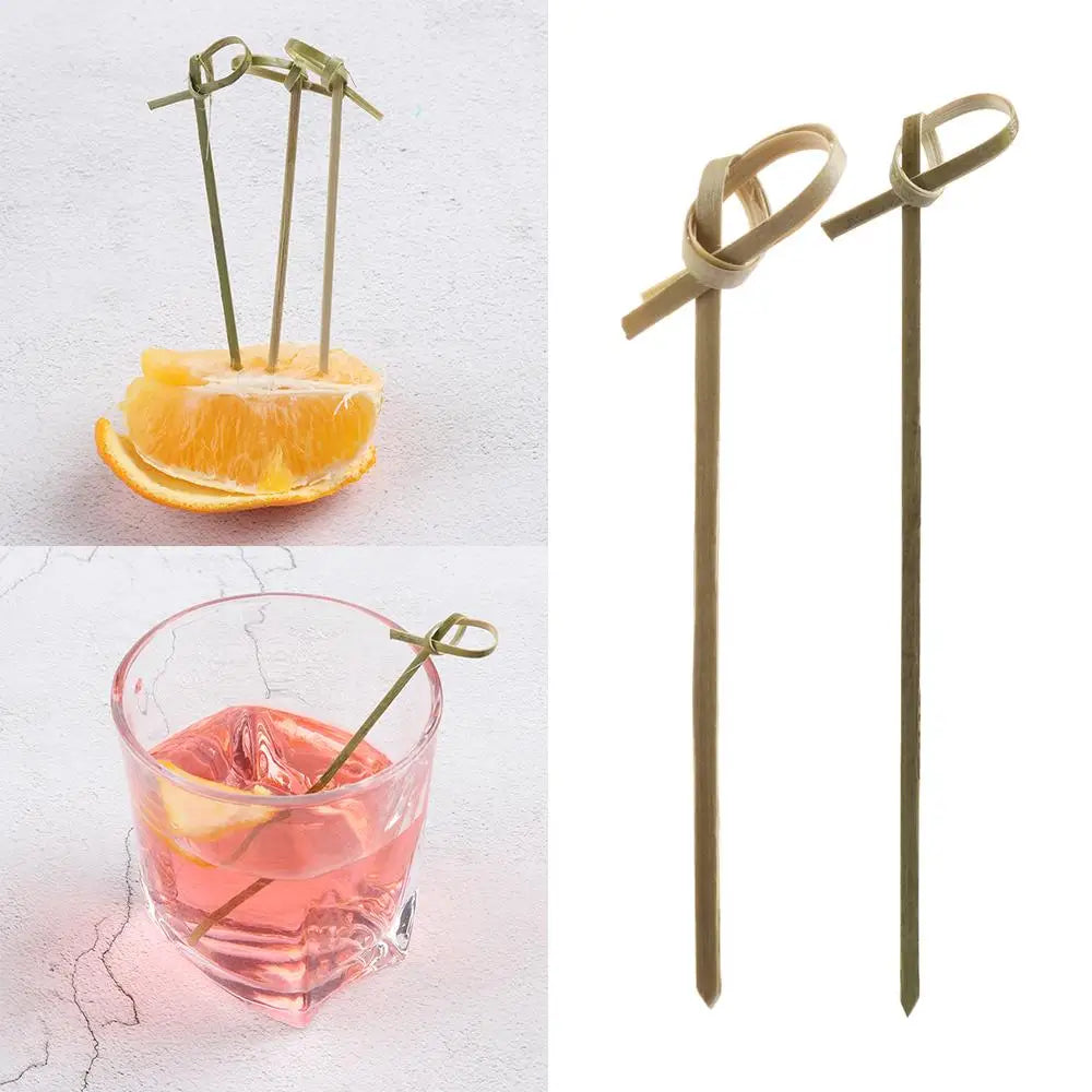 100 pezzi di bambù usa e getta Knot Stick spiedini Cocktail Picks forchette di frutta Barbeque Party Decoration Bar Tool