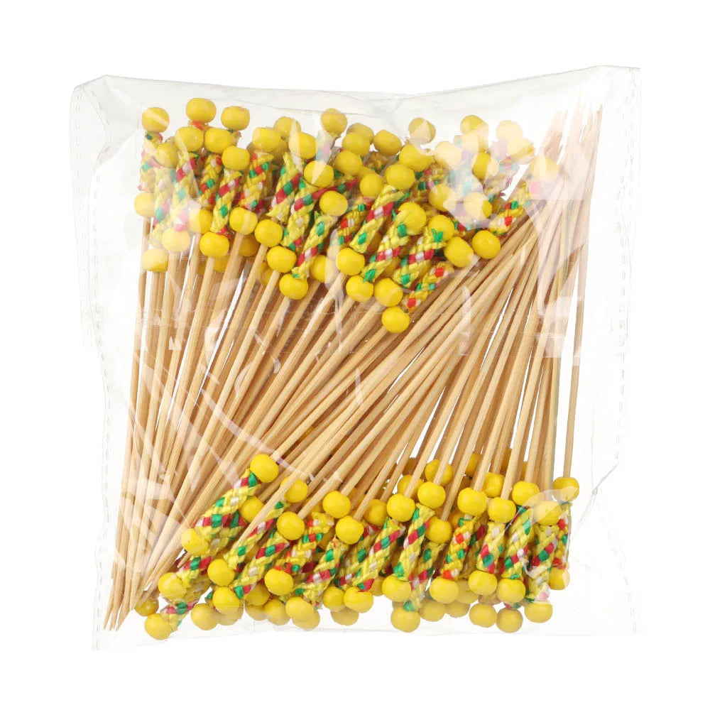 100 pezzi Barbeque Bar Tool Kitchen & Bar Cocktail Picks Bamboo Knot spiedini Fruit Forks Stick