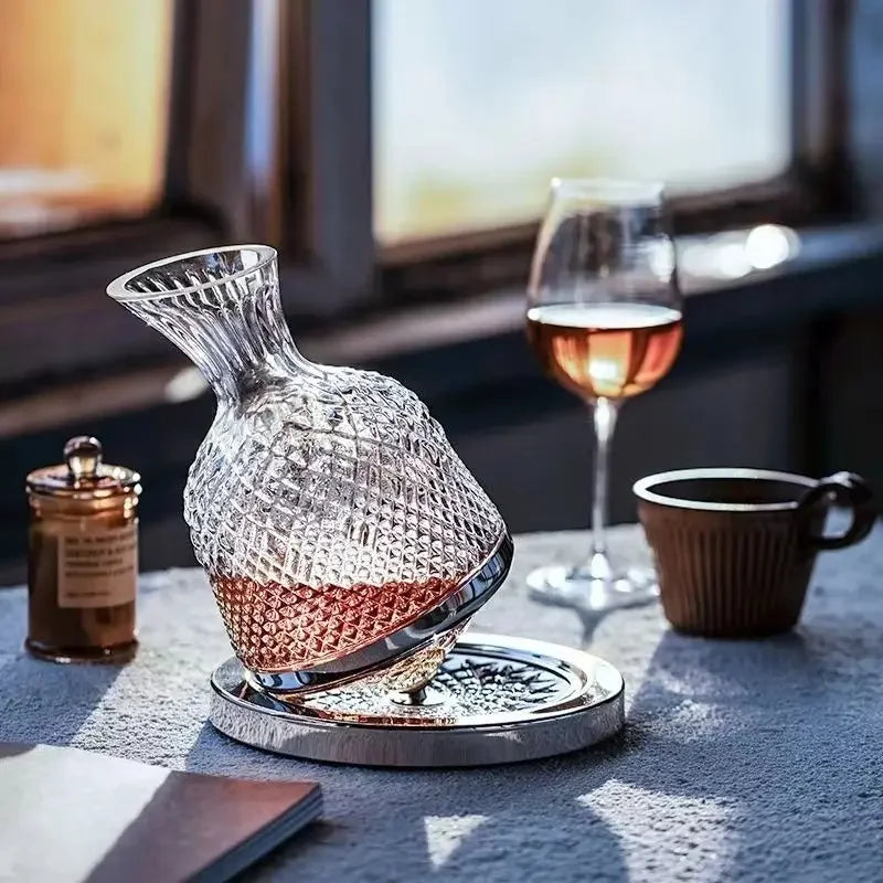 Decanter rotante a 360 gradi in vetro di cristallo di fascia alta, decanter da 1500 ml, dispenser per vino, gonfiatore, specchio, decorazione per bollitore