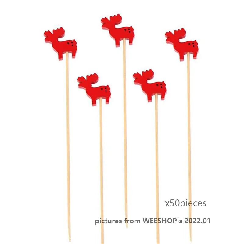 50/100 pz Natale Bambù Spiedino Cocktail Picks Cupcake Topper Cibo Usa E Getta Dessert Stuzzicadenti Bastoni di Frutta Rifornimenti Del Partito