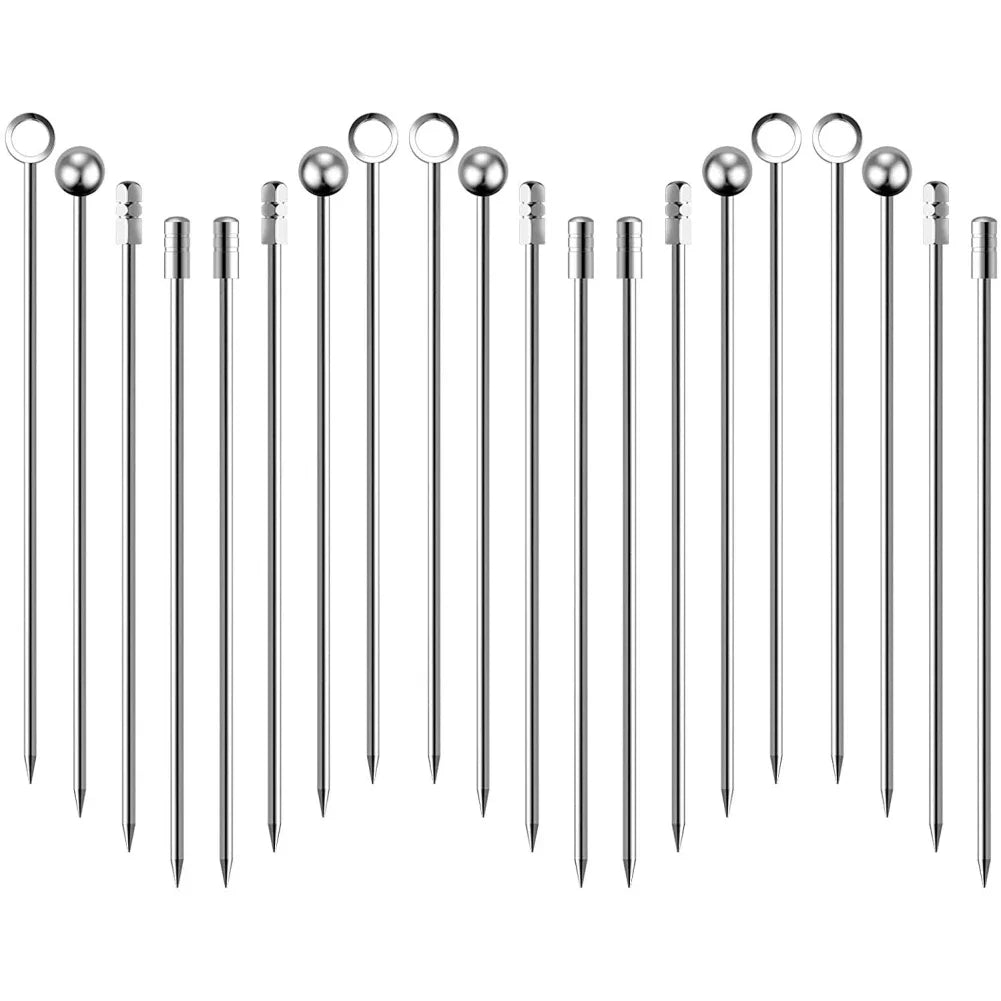 Plettri da cocktail Antipasto Spiedini in acciaio inossidabile per stuzzicadenti Bastoncini di frutta Stuzzicadenti in metallo Martini Stick Fancy Garnish Oliva