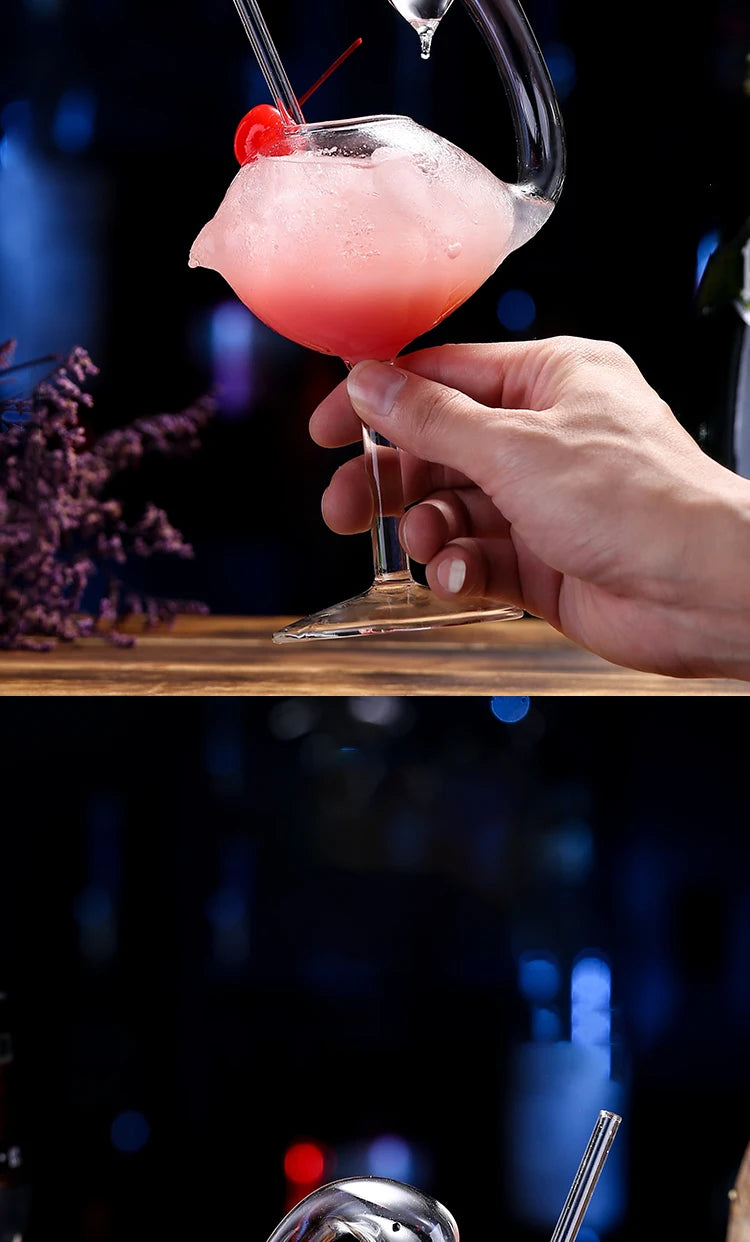 Bicchiere da cocktail creativo con pesciolini, polpo, cigno, uccello, calice trasparente con cannuccia, tazza di succo di vino per feste, bar, discoteca
