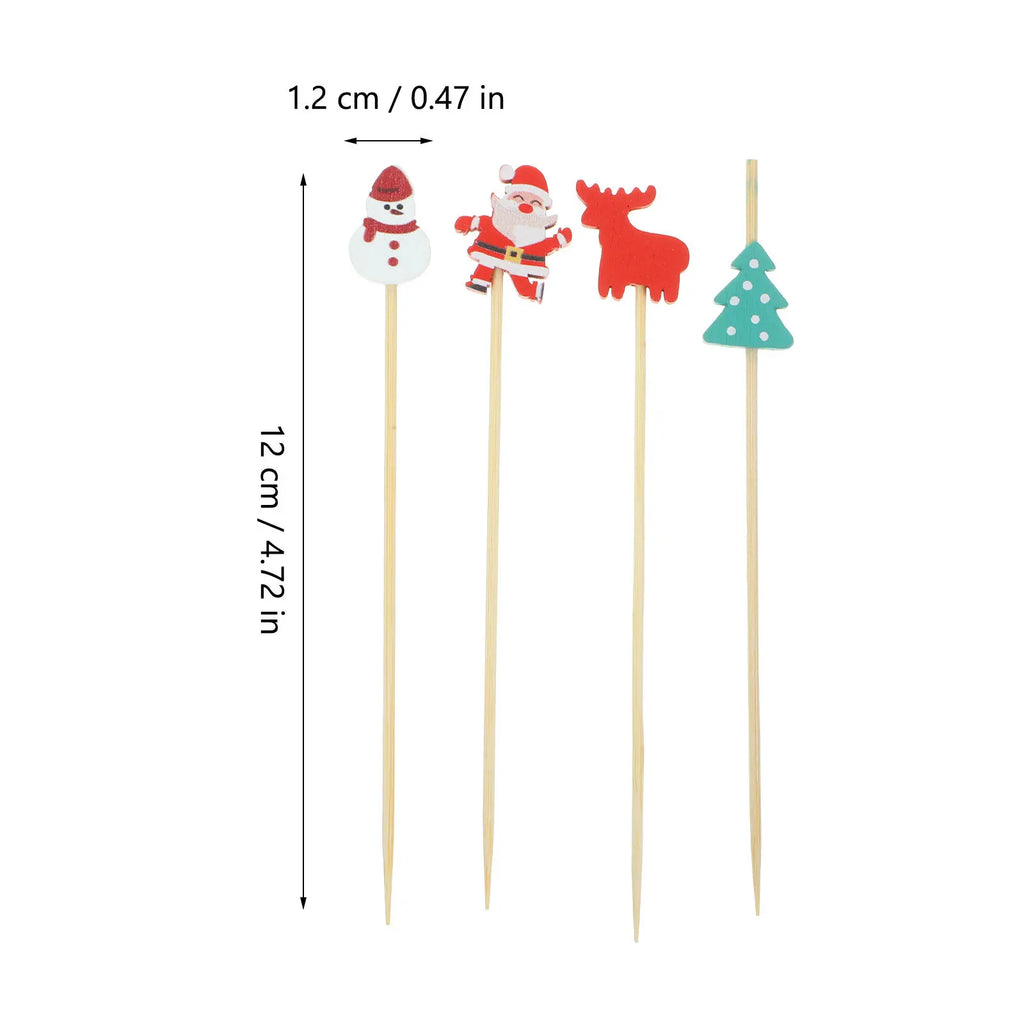 100 pezzi di frutta di bambù per feste di Natale, bastoncini da cocktail usa e getta, antipasti, snack, decorazioni natalizie per alimenti, antipasti