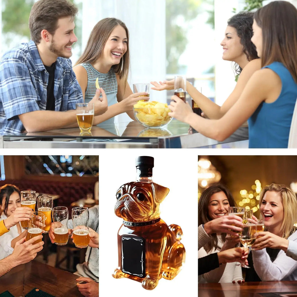 Decanter per animali creativo da 300 ml Bottiglia di liquore in vetro realistico Ispirato a Bulldog Whisky Vino Brandy Scotchs Bourbon Vodka Decanter