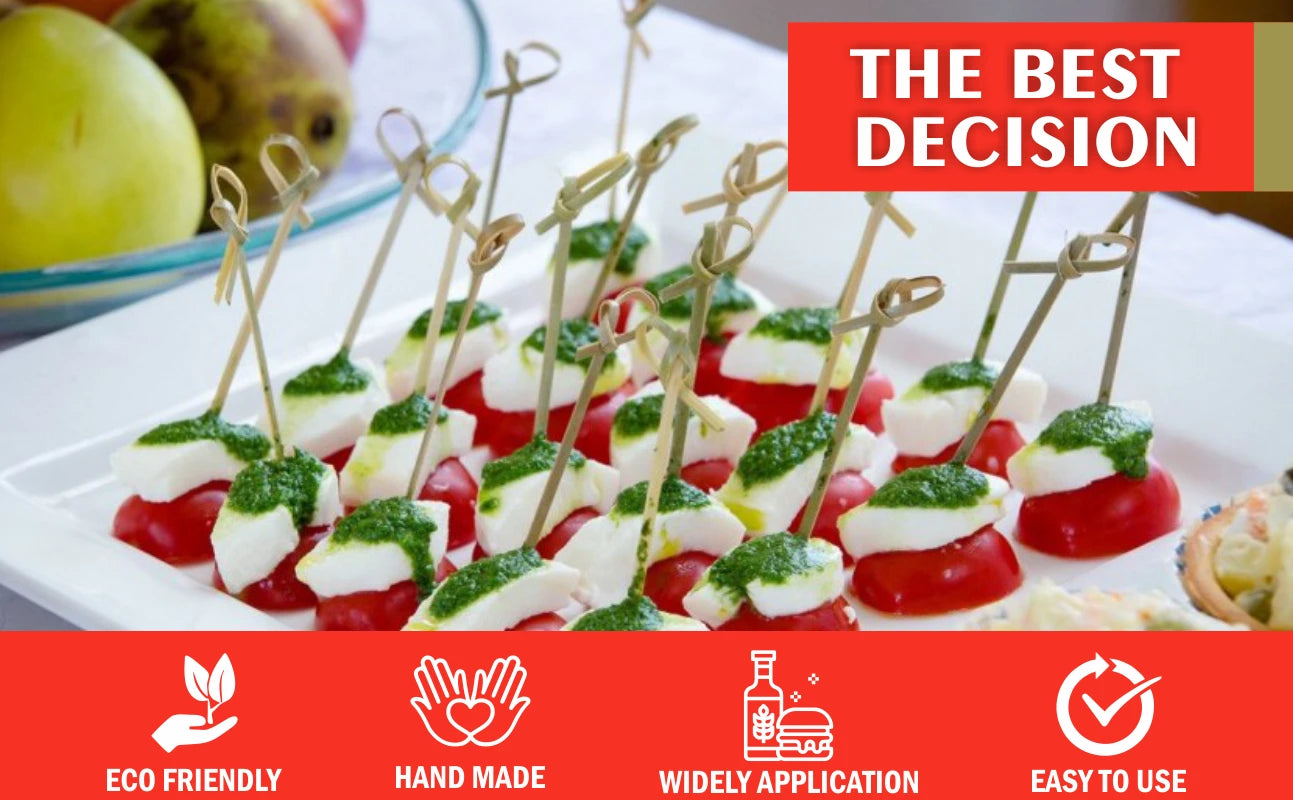 Spiedini stuzzicadenti da cocktail lunghi in bambù di alta qualità da 100 pezzi, adatti per antipasti, spiedini di frutta, panini, bevande, hamburger