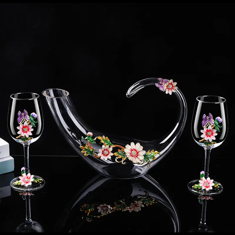 Decanter per tazze di vino rosso in vetro di cristallo smaltato a margherita Utensili per vino di lusso in vetro con piede alto per vino rosso