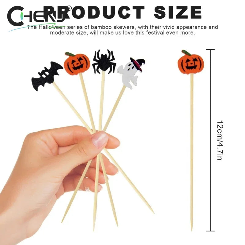 100 pz/set Zucca di Halloween Spiedini di Bambù Forchette da Frutta Buffet Dessert Stuzzicadenti Bastone da Cocktail Fantasma Pipistrello Decorazione