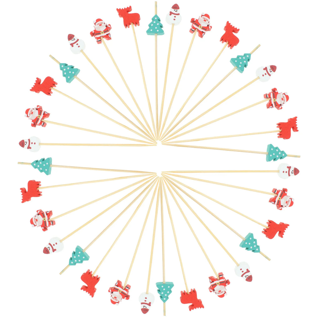 100 pezzi di frutta di bambù per feste di Natale, bastoncini da cocktail usa e getta, antipasti, snack, decorazioni natalizie per alimenti, antipasti