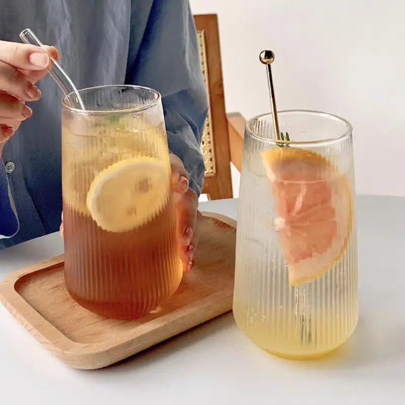 500Ml tazza di vetro a righe semplici vino caffè bicchieri bicchiere tazza di vetro acqua whisky birra Cocktail caffè latte bicchieri Bar Tool