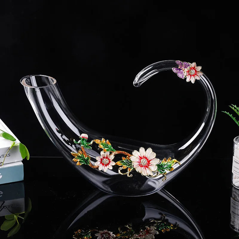 Decanter per tazze di vino rosso in vetro di cristallo smaltato a margherita Utensili per vino di lusso in vetro con piede alto per vino rosso
