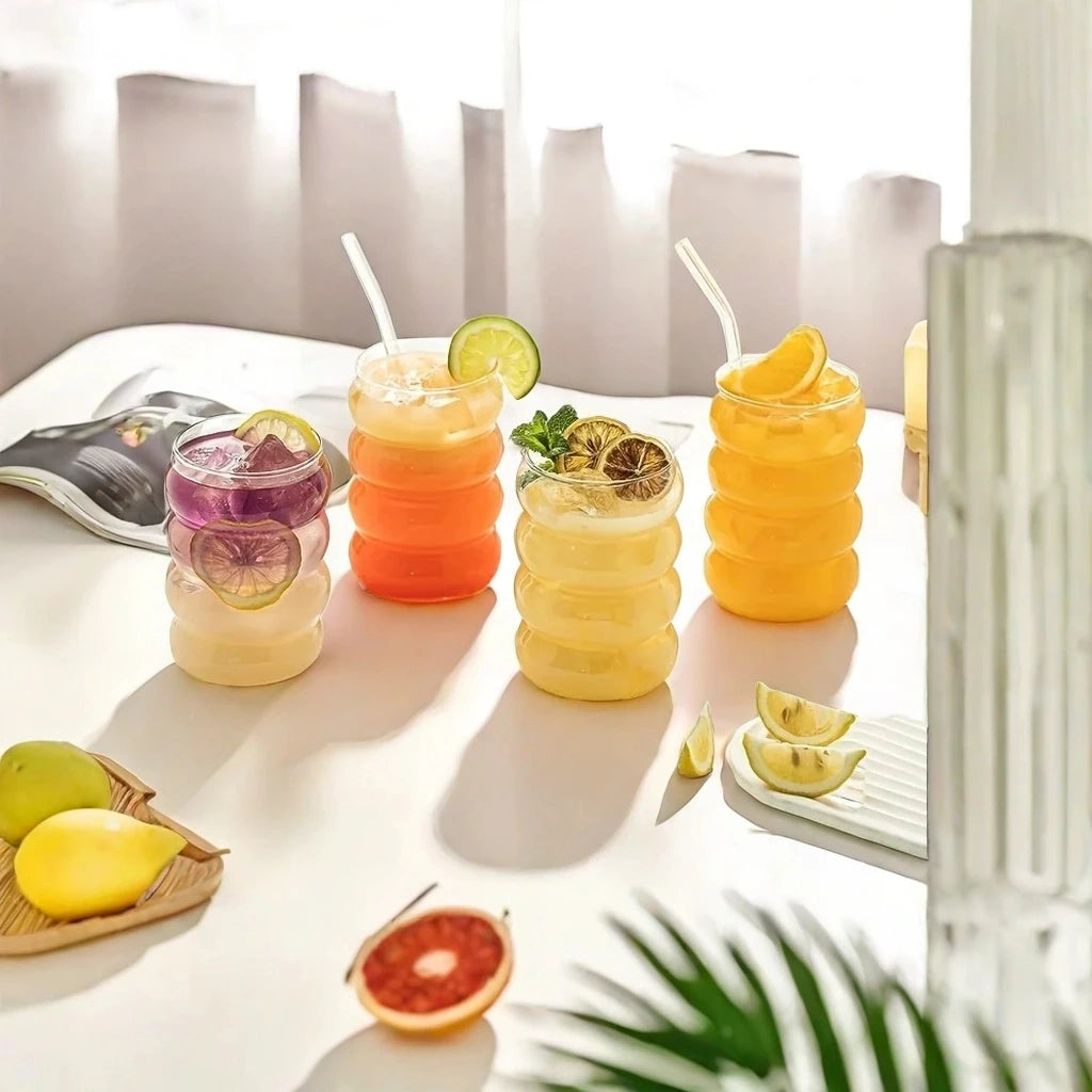 4 pezzi tazze di vetro creative tazza da caffè bicchieri trasparenti vetreria a costine tazze con cannucce set cocktail bicchieri di vetro di frutta