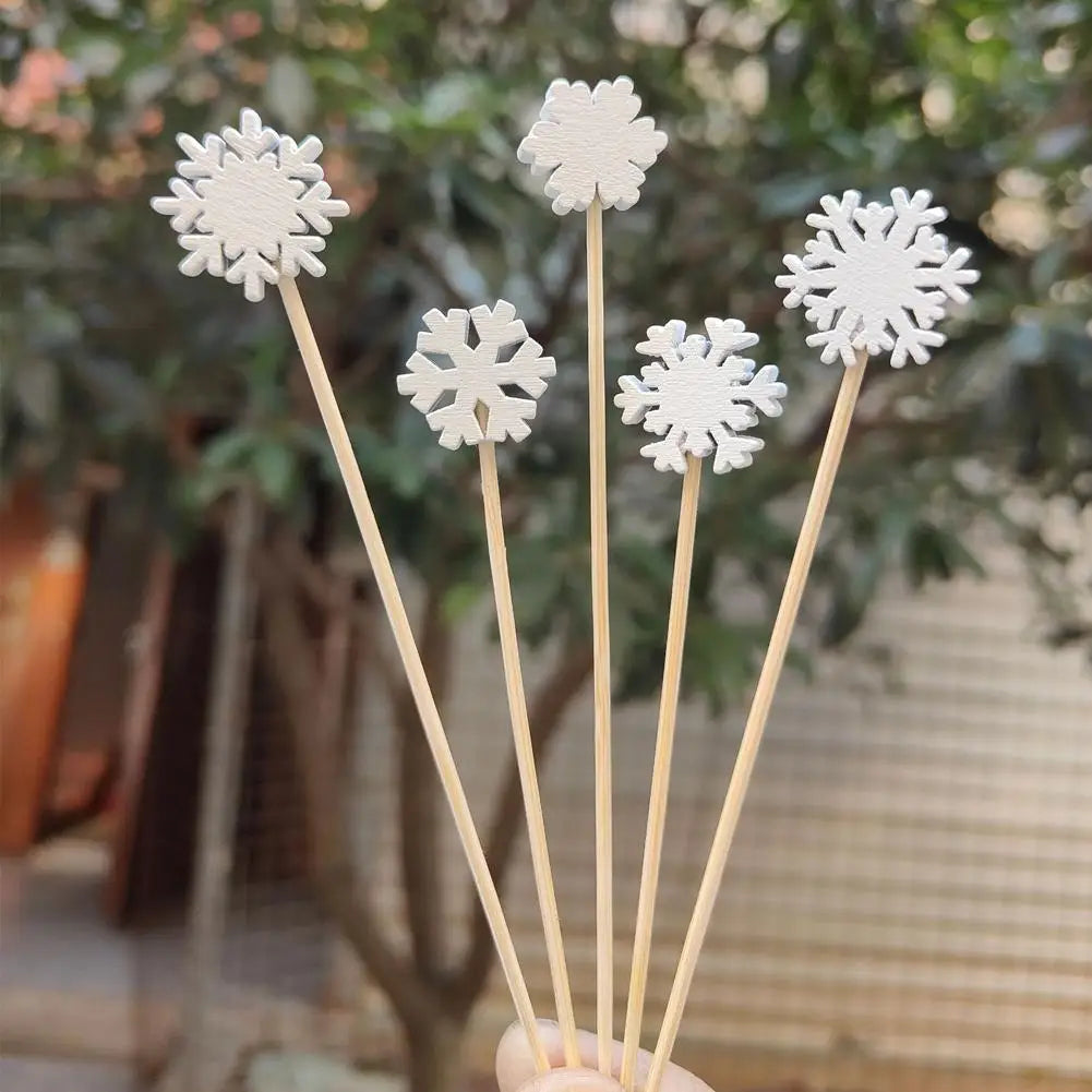 50 pz/set Natale Bambù Cocktail Picks Babbo Natale Fiocco di neve Frutta Dessert Cibo Stuzzicadenti Fornitura per feste di Natale