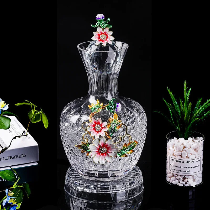 Decanter per tazze di vino rosso in vetro di cristallo smaltato a margherita Utensili per vino di lusso in vetro con piede alto per vino rosso