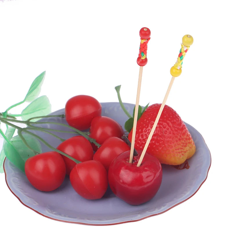 100 pz/pacco Creative Fruit Fork Cocktail Stick spiedini di bambù canditi Haws Stick utilizzato per la decorazione di cibo per matrimoni a Buffet