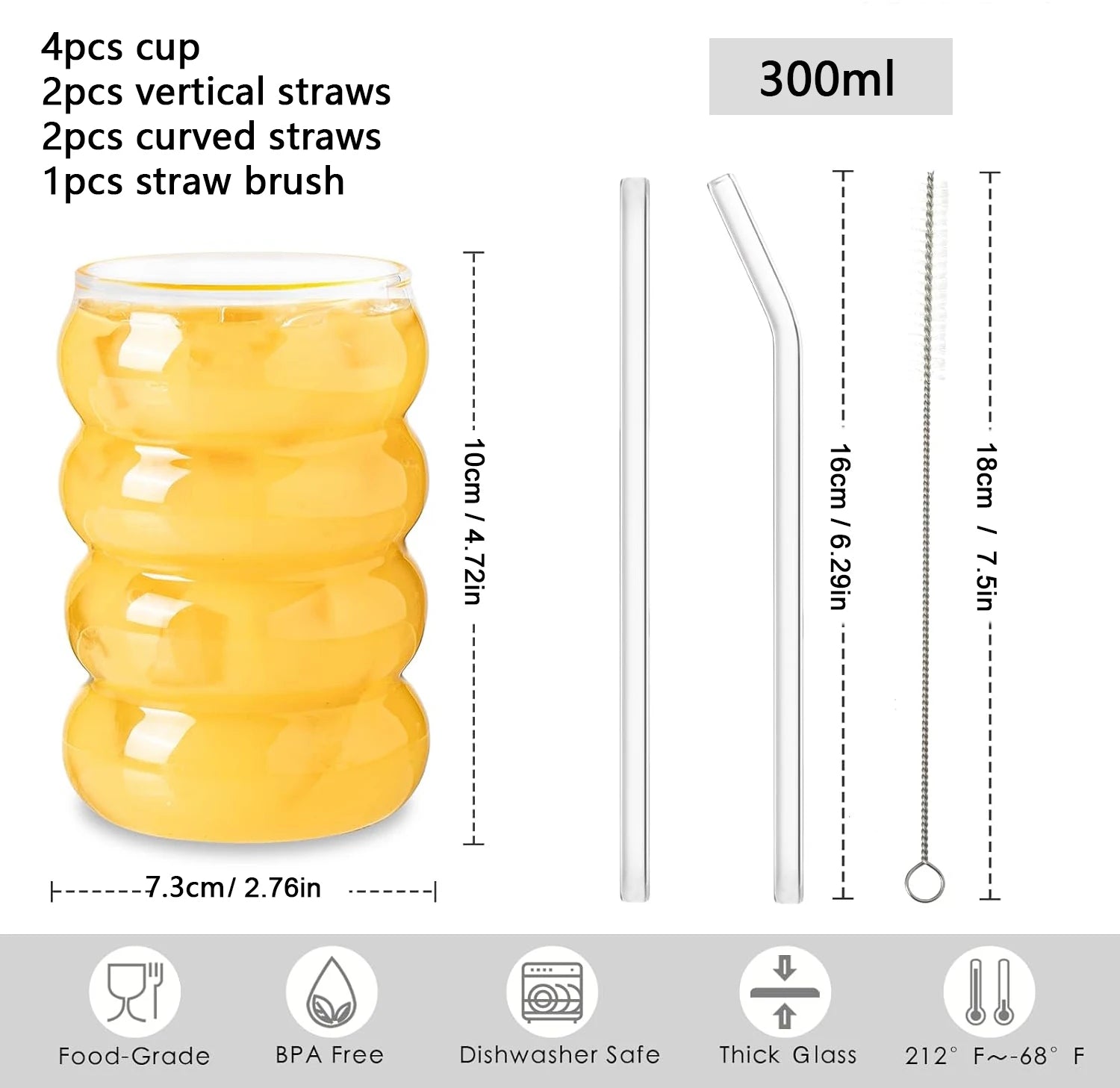 4 pezzi tazze di vetro creative tazza da caffè bicchieri trasparenti vetreria a costine tazze con cannucce set cocktail bicchieri di vetro di frutta