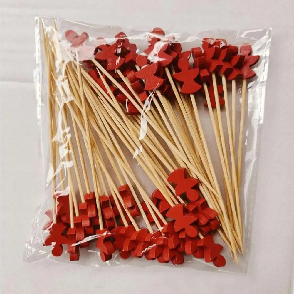 50 pz/set Natale Bambù Cocktail Picks Babbo Natale Fiocco di neve Frutta Dessert Cibo Stuzzicadenti Fornitura per feste di Natale