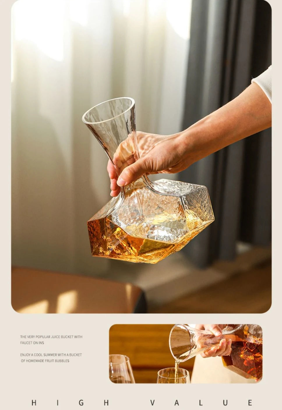 Dispositivo di riflessione a forma geometrica per uso domestico vaso di vino rosso in stile europeo di lusso Decanter in vetro senza piombo