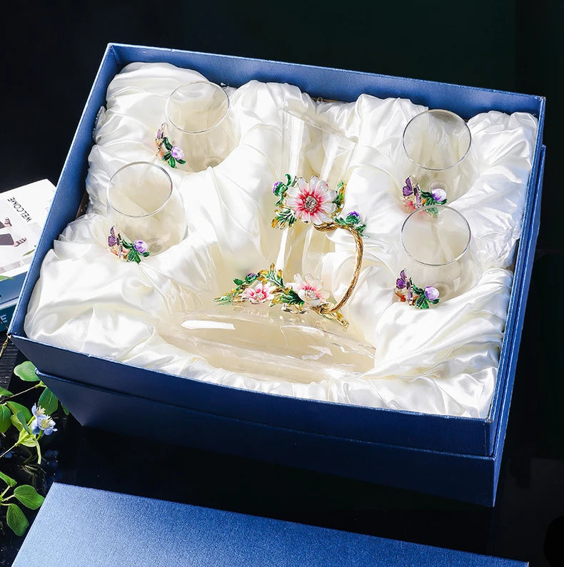 Decanter per tazze di vino rosso in vetro di cristallo smaltato a margherita Utensili per vino di lusso in vetro con piede alto per vino rosso