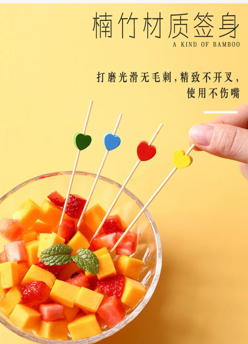 100 pezzi di bastoncini di frutta in bambù, buffet, cupcake, forchetta da frutta, dessert, insalata, cocktail, spiedino per decorazioni di nozze