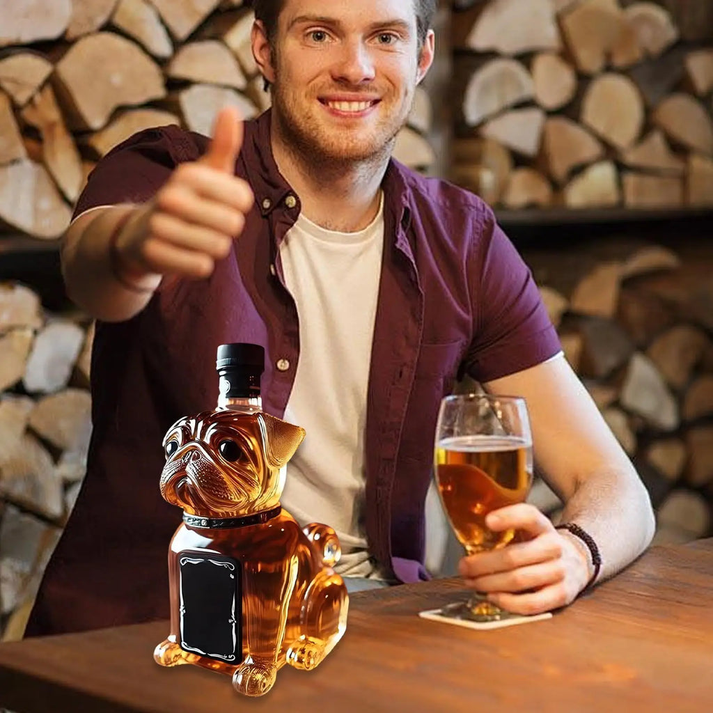 Decanter per animali creativo da 300 ml Bottiglia di liquore in vetro realistico Ispirato a Bulldog Whisky Vino Brandy Scotchs Bourbon Vodka Decanter