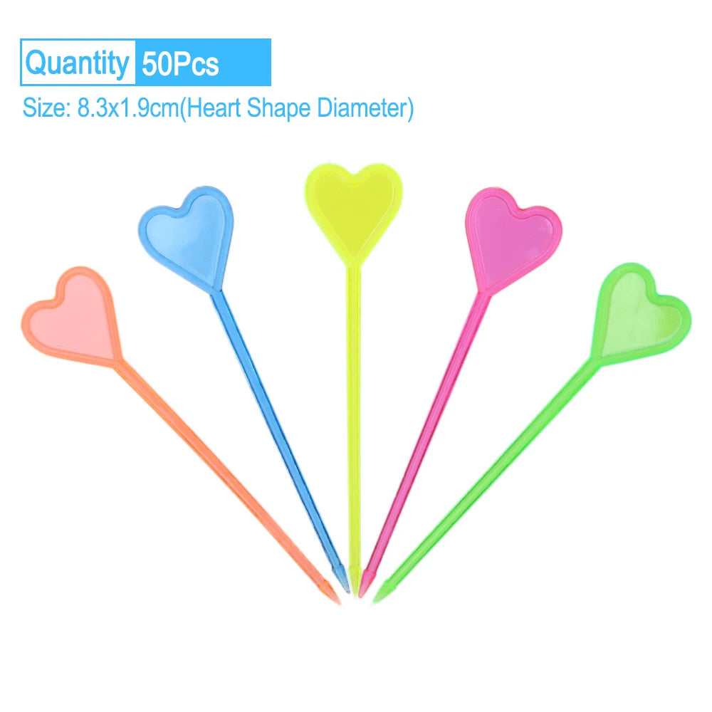 Bastoncini da Buffet in plastica a forma di cuore da 50 pezzi per frutta Cocktail Snack forchette stoviglie stoviglie accessori da cucina