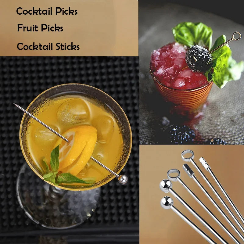 4 pezzi di plettri da cocktail in acciaio inossidabile, plettri da frutta, bastoncini da cocktail per bar, pub, club, ristorante e accessori per bicchieri per uso domestico