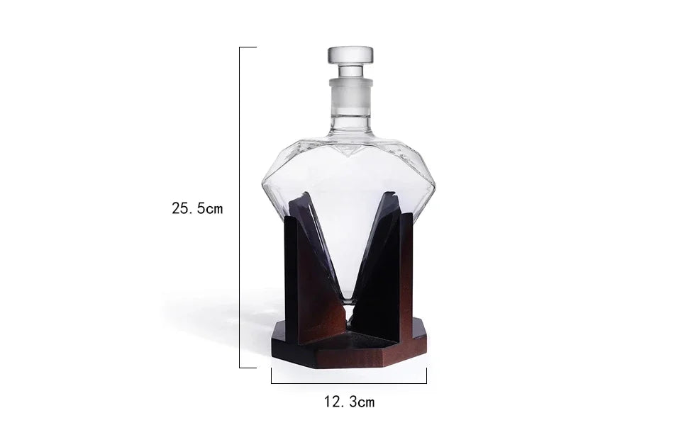Bottiglia di vino con diamante in vetro con decanter per whisky da 1000 ml con supporto in legno Tappo ermetico Adatto a tutti i tipi di alcol Regalo