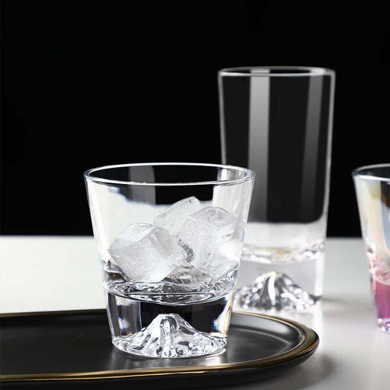 2pcs Sets Japanese Style Mount Fuji Glass Cup Snow Mountain Cup Snowflake Pattern Cocktail Glass Exquisite Foreign Wine Glass