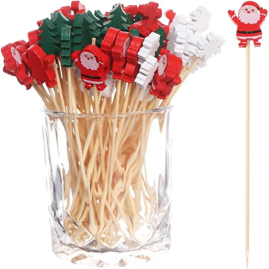 50/100 pz Natale Bambù Spiedino Cocktail Picks Cupcake Topper Cibo Usa E Getta Dessert Stuzzicadenti Bastoni di Frutta Rifornimenti Del Partito
