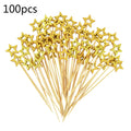 50/100PCS Stella D'oro Bastoni di Bambù Usa E Getta Natale Forchetta da Frutta in Legno Dessert Cocktail Picks Festa di Compleanno Buffet Stuzzicadenti