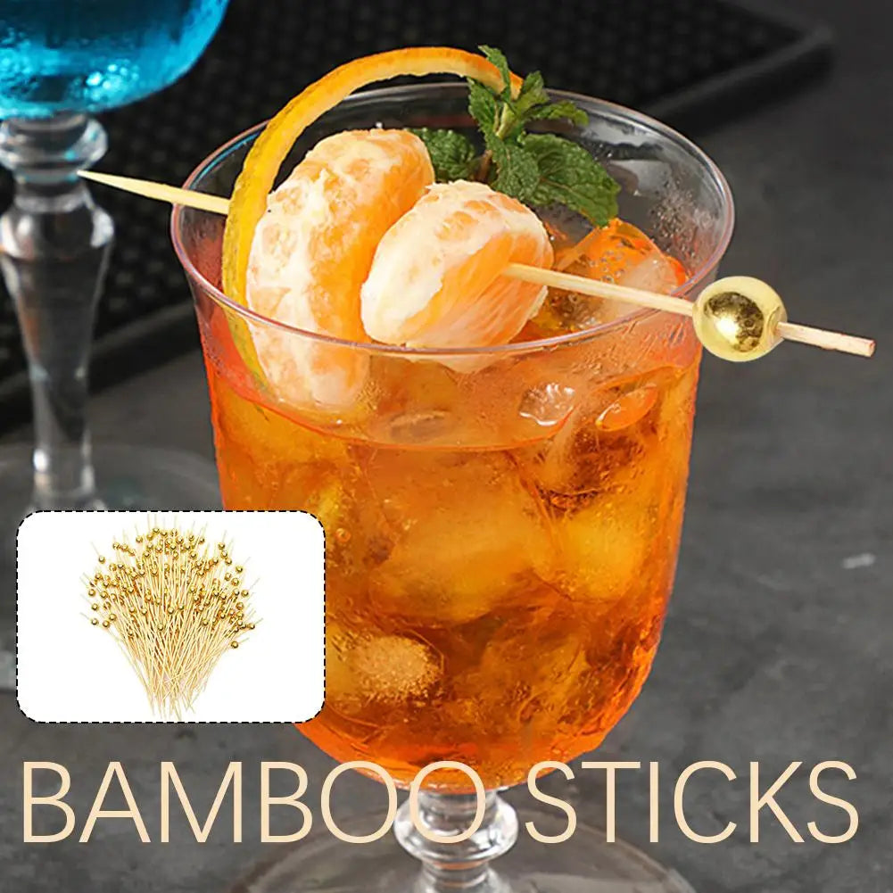 100/25 Pz Oro Perla Cocktail Picks Cibo Frutta Picks Festa di Nozze Torta Usa E Getta Dessert Cocktail Bastoni Buffet Stuzzicadenti
